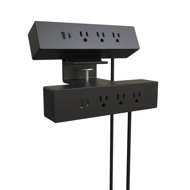 120V Dual Clamp-On Power Bar and USB Power Station Black